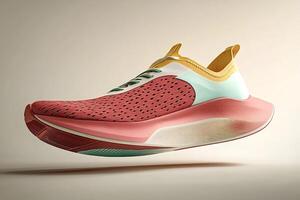 Modern colorful sneaker floating on minimalist background photo