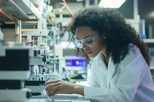 Scientist working with microelectronics and circuit boards in laboratory photo