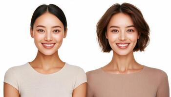 Smiling Women Portraits with Background Copyspace for Lifestyle Content Studio Environment photo