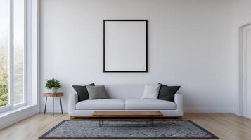 Modern Living Room Design with Blank Canvas Minimalist Style Natural Light Background Copyspace photo