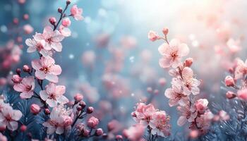Spring Blossom Background with Cherry Flowers Soft Light Copyspace Nature Scene photo