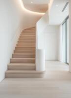 Modern Staircase Design Minimalist Home Interior Photography Bright Background Copyspace Available photo