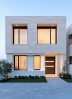 Modern Architecture Home Design Urban Area Exterior View Contemporary Style Background Copyspace photo