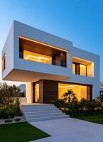 Modern Architectural House Design Urban Location Real Estate Photography Bright Background Copyspace photo