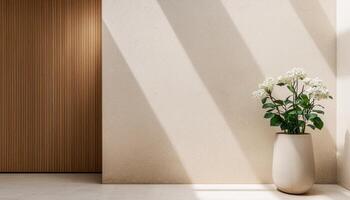 Elegant Flower Pot in Minimalist Room Soft Light Background Copyspace for Design photo