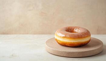 Delicious Glazed Donut on Minimalist Background with Copyspace for Creative Use photo