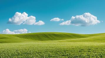 Vibrant Green Landscape with Clouds Nature Background Copyspace for Creative Projects photo