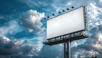 Empty Billboard Against a Sky Background with Copyspace for Advertising Urban Environment Wide-Angle View photo