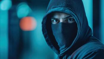 Mysterious Figure in Urban Background Action Scene Copyspace Available Dark Environment photo
