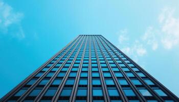 Modern Skyscraper Against Clear Blue Sky Urban Environment Background with Copyspace photo