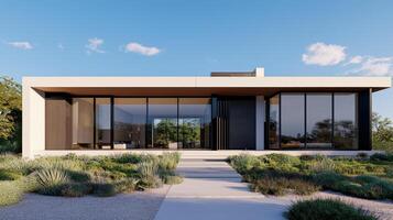 Modern Architecture Home Facade Desert Oasis High-Resolution Image Clear Background Copyspace photo