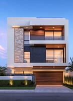 Modern Architectural House Design Urban Setting Image with Background and Copyspace photo