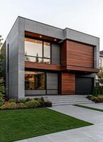 Contemporary Home Design Urban Area Architectural Photography Modern Environment Front View Background and Copyspace photo