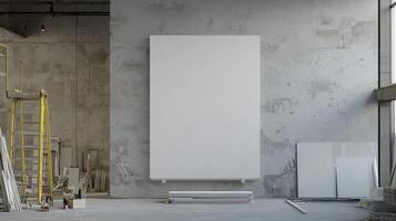 Minimalist Art Studio with Blank Canvas Industrial Background Copyspace for Creative Ideas photo