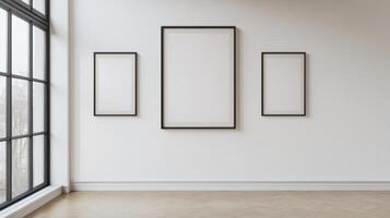 Minimalist Art Display with Blank Canvas Frames in Modern Interior Background Copyspace photo