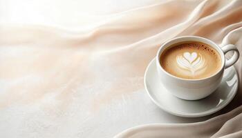 Artistic Coffee Latte on Elegant Background with Copyspace Minimalist Style Cozy Environment photo