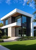 Modern Home Design Urban Landscape Architectural Photography Clear Sky Background Copyspace photo