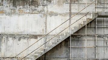 Construction Staircase Against Grungy Wall Background with Copyspace for Text photo