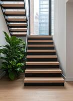 Modern Staircase Design in Urban Setting Stylish Interior Background with Copyspace photo