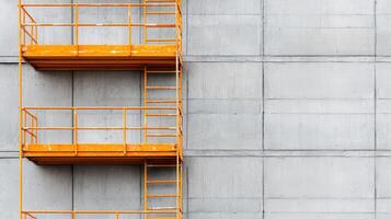 Construction Site Background with Copyspace Industrial Building Orange Scaffolding Urban Setting photo