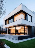 Modern Architecture House Exterior Urban Setting High-Quality Image Background Copyspace photo