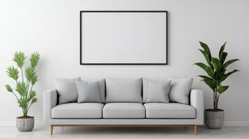 Minimalist Sofa in Contemporary Living Room Blank Wall Background Copyspace for Decor Ideas photo