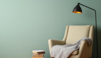 Cozy Reading Corner Modern Living Room Furniture Arrangement Minimalist Design Copyspace Background photo