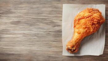 Fried Chicken Drumstick on Wooden Table Food Photography Rustic Background Copyspace photo