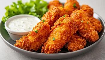 Crispy Fried Chicken Wings Kitchen Table Food Photography Bright Background Copyspace photo