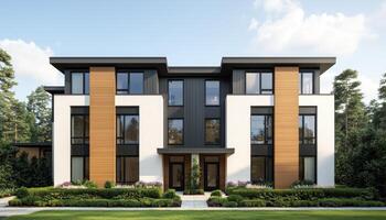 Modern Architecture Home Design Suburban Setting High-Quality Image Clear Background Copyspace photo
