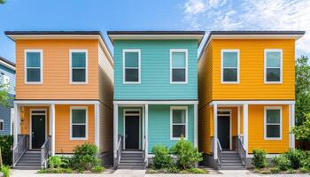 Colorful Modern Townhouses with Copyspace and Background Urban Setting Architectural Photo