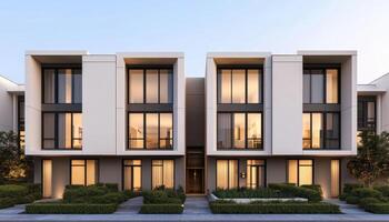 Modern Townhouse Design in Urban Setting Architectural Background with Copyspace photo