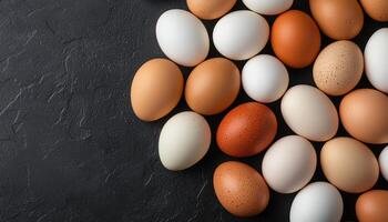 Eggs Display on Dark Background with Copyspace for Creative Uses photo