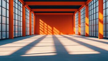 Modern Architectural Space with Orange Background and Copyspace Empty Room Minimalist Environment photo