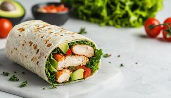 Fresh Chicken Wrap Kitchen Food Photography Modern Close-Up Background Copyspace photo