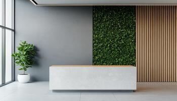 Modern Reception Area with Greenery Indoor Environment Background Copyspace for Business Use photo