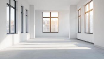 Bright Empty Room with Large Windows Modern Architecture Copyspace Background photo