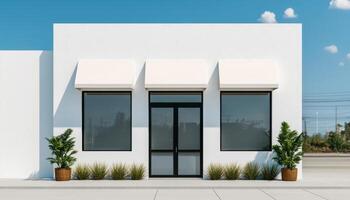 Modern Commercial Building Exterior with Copyspace Bright Background Urban Setting Daylight photo