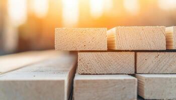 Sunlit Wooden Planks Background with Copyspace for Creative Projects Construction Site Industrial Environment photo