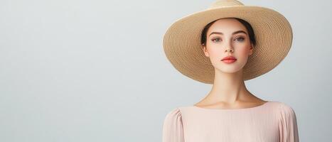 Elegant Fashion Model Portrait with Copyspace Soft Background Lifestyle Studio Setting photo
