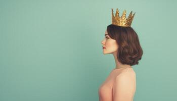 Woman with Crown Studio Portrait Photography Minimalist Background Copyspace for Design photo
