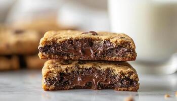 Breaking a Warm Chocolate Chip Cookie Home Kitchen Food Photography Cozy Background Copyspace photo