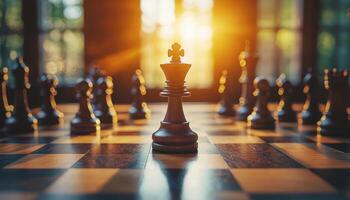 Chess Match in a Sunlit Room Captivating Game Scene with Background and Copyspace photo