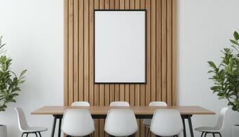 Modern Meeting Space with Minimalist Design Office Background Copyspace Bright Environment photo