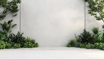 Contemporary Garden Design with Empty Concrete Background and Copyspace for Modern Aesthetics photo