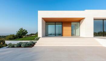 Contemporary Home Exterior Modern Architecture Empty Wall Background Copyspace Clean Environment photo