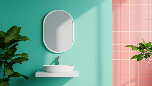 Cozy Bathroom Space with Elegant Design and Colorful Background Copyspace Bright Environment photo