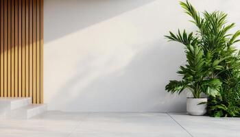 Stylish Outdoor Wall with Greenery Modern Space Background Copyspace Bright Atmosphere photo