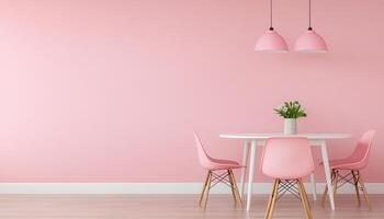 Charming Dining Room Design with Pink Background and Copyspace Modern Aesthetic Minimalist Viewpoint photo