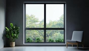 Modern Loft Interior with Large Window Urban Setting Minimalist Design Bright Background Copyspace photo